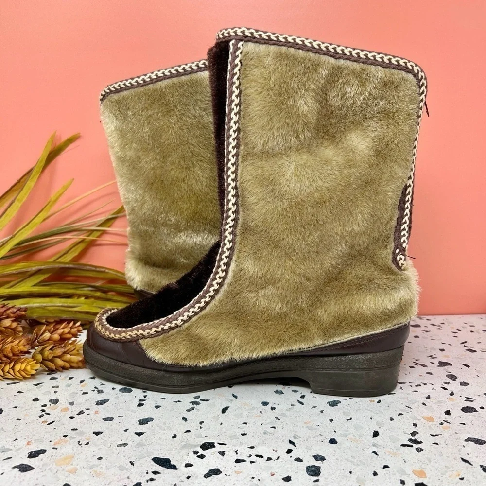 Vintage Apres Ski Faux Fur Cabin Boots Winter Lodge Women’s Snow Boots Sz 8